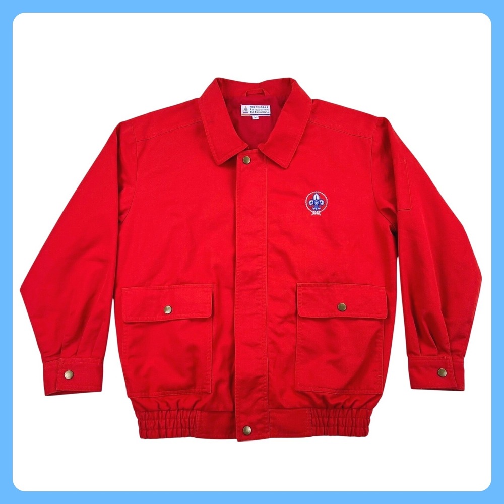 Vintage‎ Boy Scouts of China Jacket Men's MEDIUM Red Twill Zip Chinese Pockets